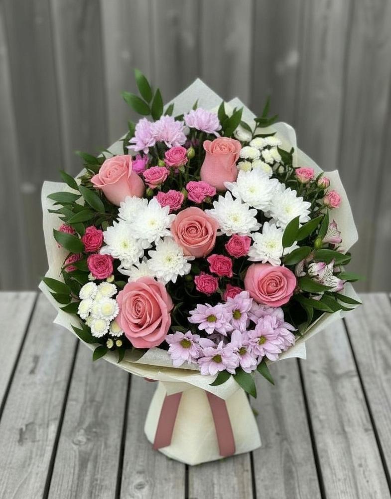 Букет цветов из: Альстромерии, Гвоздики, Розы и Хризантемы в Кашин