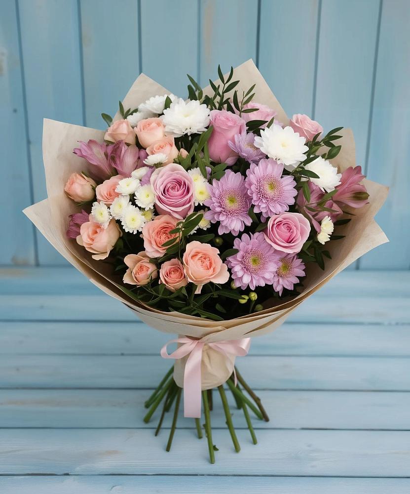 Букет цветов из: Хризантемы, Розы и Альстромерии в Кашин