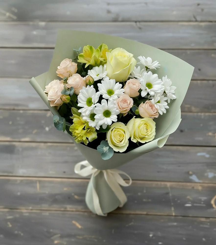 Букет цветов из: Альстромерии, Розы и Хризантемы в Кашин