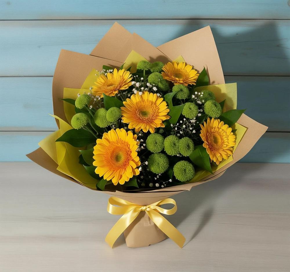 Букет цветов из: Герберы и Хризантемы в Кашин