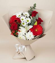 Букет цветов из:  Розы, Хризантемы, Герберы и Лилии в Кашин