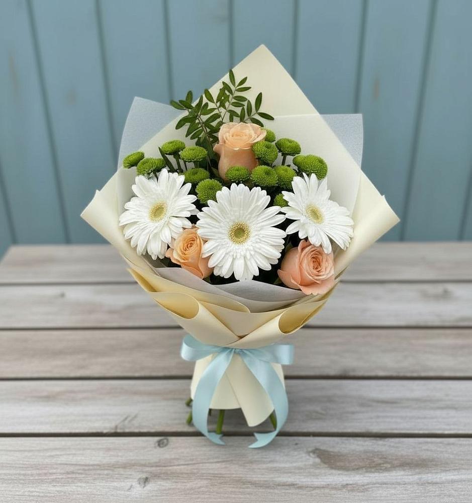 Букет цветов из: Герберы, Розы и Хризантемы в Кашин