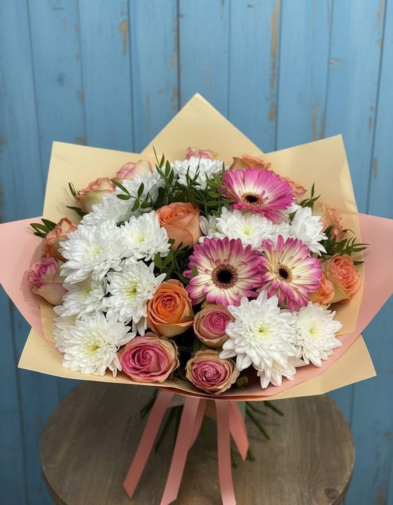 Букет цветов из: Розы, Герберы и Хризантемы в Кашин