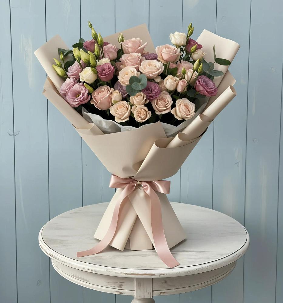 Букет цветов из: Розы и Лизиантусы в Кашин