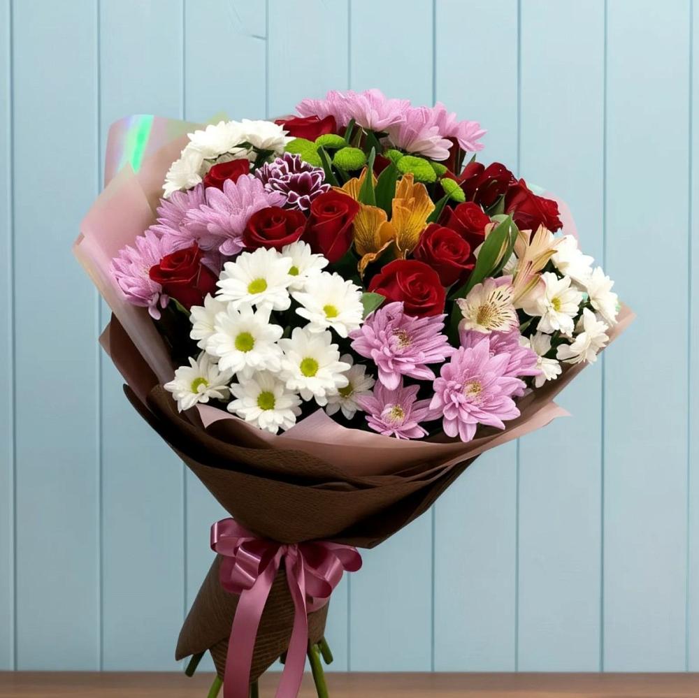 Букет цветов из: Розы, Хризантемы и Альстромерии в Кашин