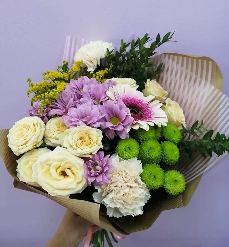 Букет цветов из: Хризантемы, Розы, Гвоздики и Герберы в Кашин