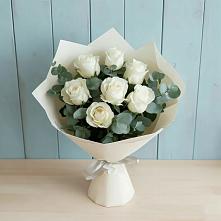 Букет Белые розы в Эвкалипте в Кашин