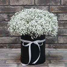 Цветочная композиция из Гипсофила в шляпной коробке в Кашин