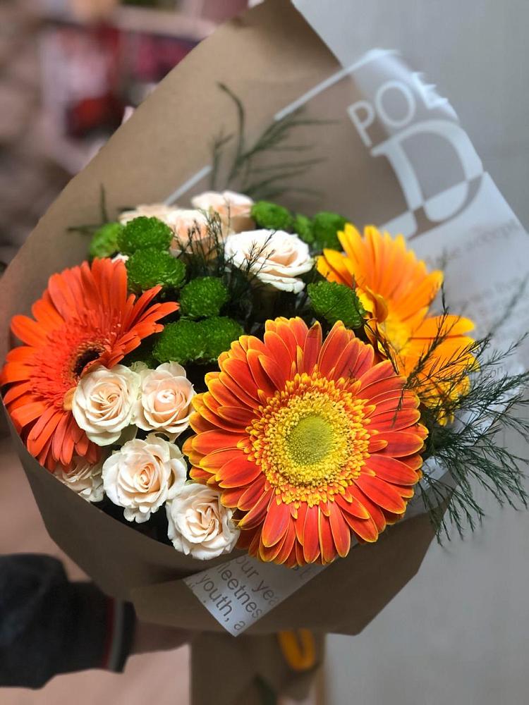 Букет цветов из: Герберы, Хризантемы и Розы в Кашин
